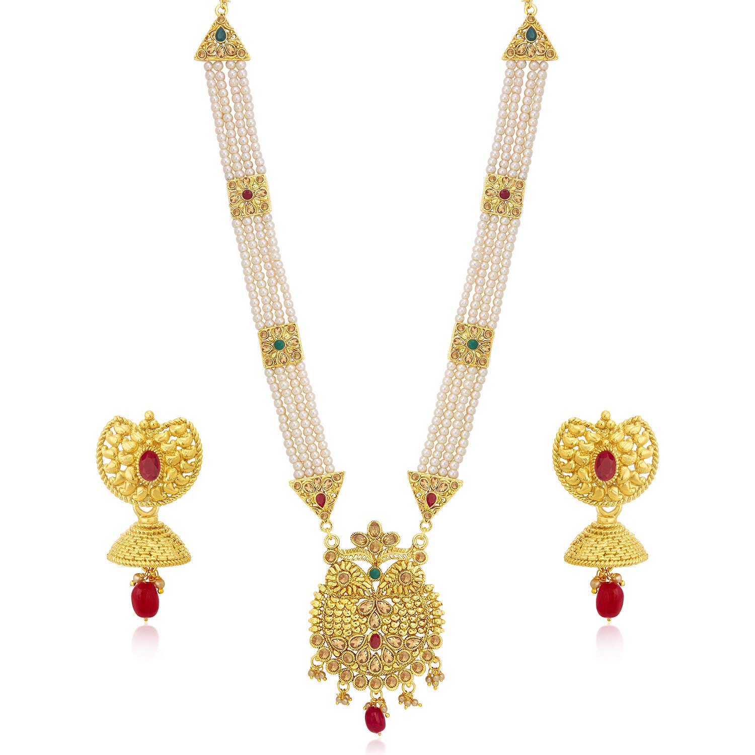 SukkhiDazzling LCT Gold Plated Wedding Jewellery Pearl Long Haram Necklace Set For Women (N83783)
