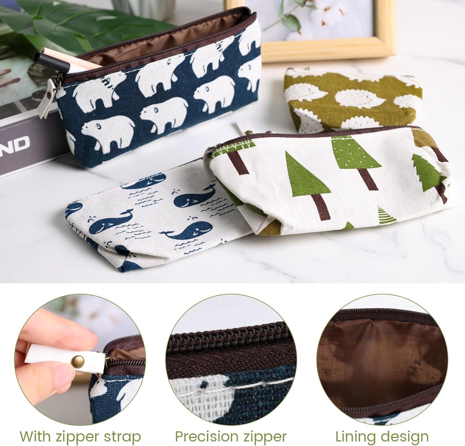 Koogel 10 Packs Canvas Zipper Pencil Bags, 5 Style Pencil Case Pouch Bag Small Cosmetic Makeup Bags Coin Purse Multifunctional Cosmetic Makeup Bag Small Pouches for Purse - Image 3