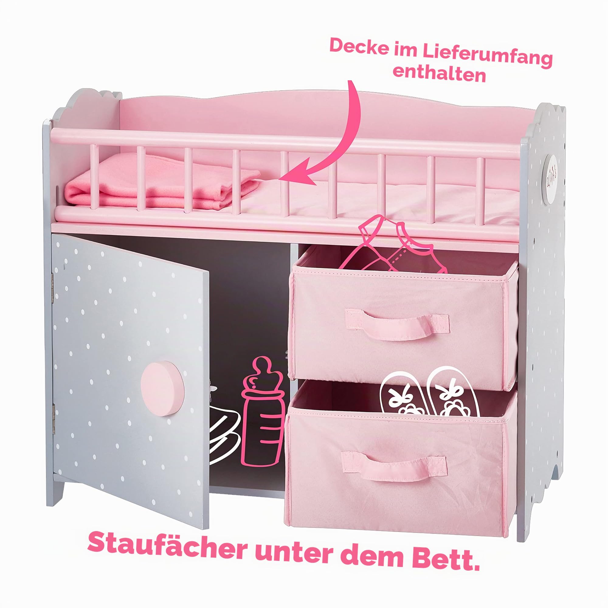 Olivias World 16 Zoll Babypuppen-Möbel Holz-Wickeltisch Storage TD-12390A