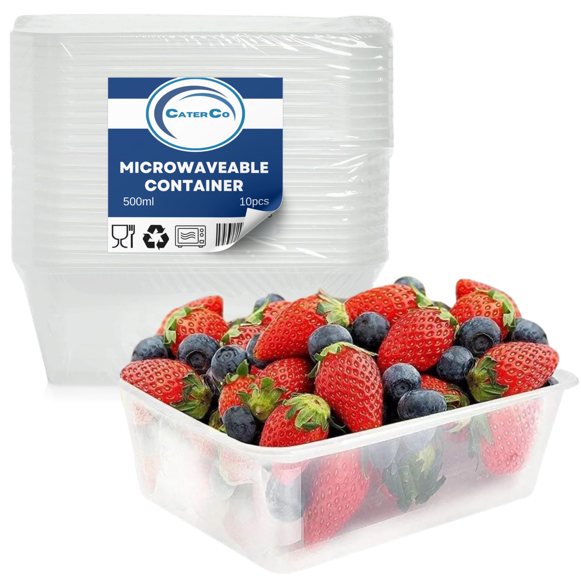 CaterCo 500ml Plastic Food Containers with Lids - Set Of 10 - BPA Free, Reusable & Disposable Meal Prep Containers - Microwave & Freezer Safe, Cooking, Takeaway, Storage (500ml - Set Of 10)