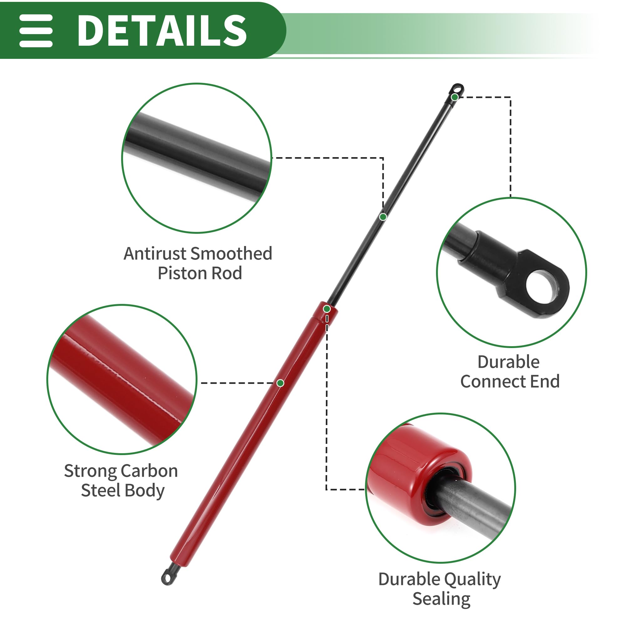 Motoforti Pistoni A Gas 800N/600mm Rosso 2 Pz Per Auto RV | Materiale: Acciaio Al Carbonio. Lunghezza Estesa 600mm, Compressa 350mm. Forze 800N. Uso: Cofano, Armadio, Scatola Attrezzi.