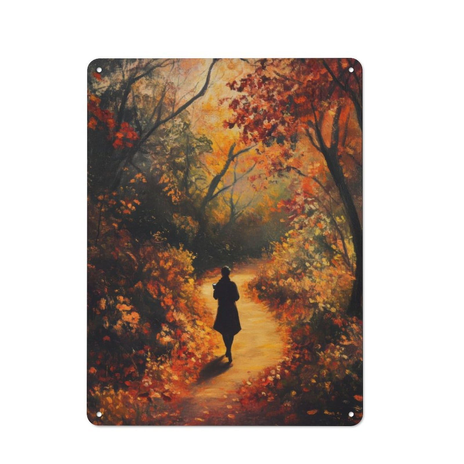 Junmoney Autumn Path Woman Tin Wall Plaque 40X30cm With For Studio Or Craft Room, For Cooler-Season Styling In Studio And Craft Room