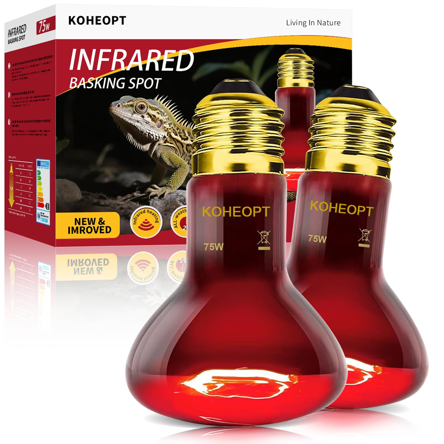 Photo 1 of ***MISSING ONE***
KOHEOPT 2-Pack 75W Reptile Heat Lamp Bulb, Infrared Heat Emitter Red Heat Lamp for Reptile Amphibian, Infrared Basking Spot Light Bulb,Red Heat Lamp for Chickens?Lizards?Snakes?Turtles