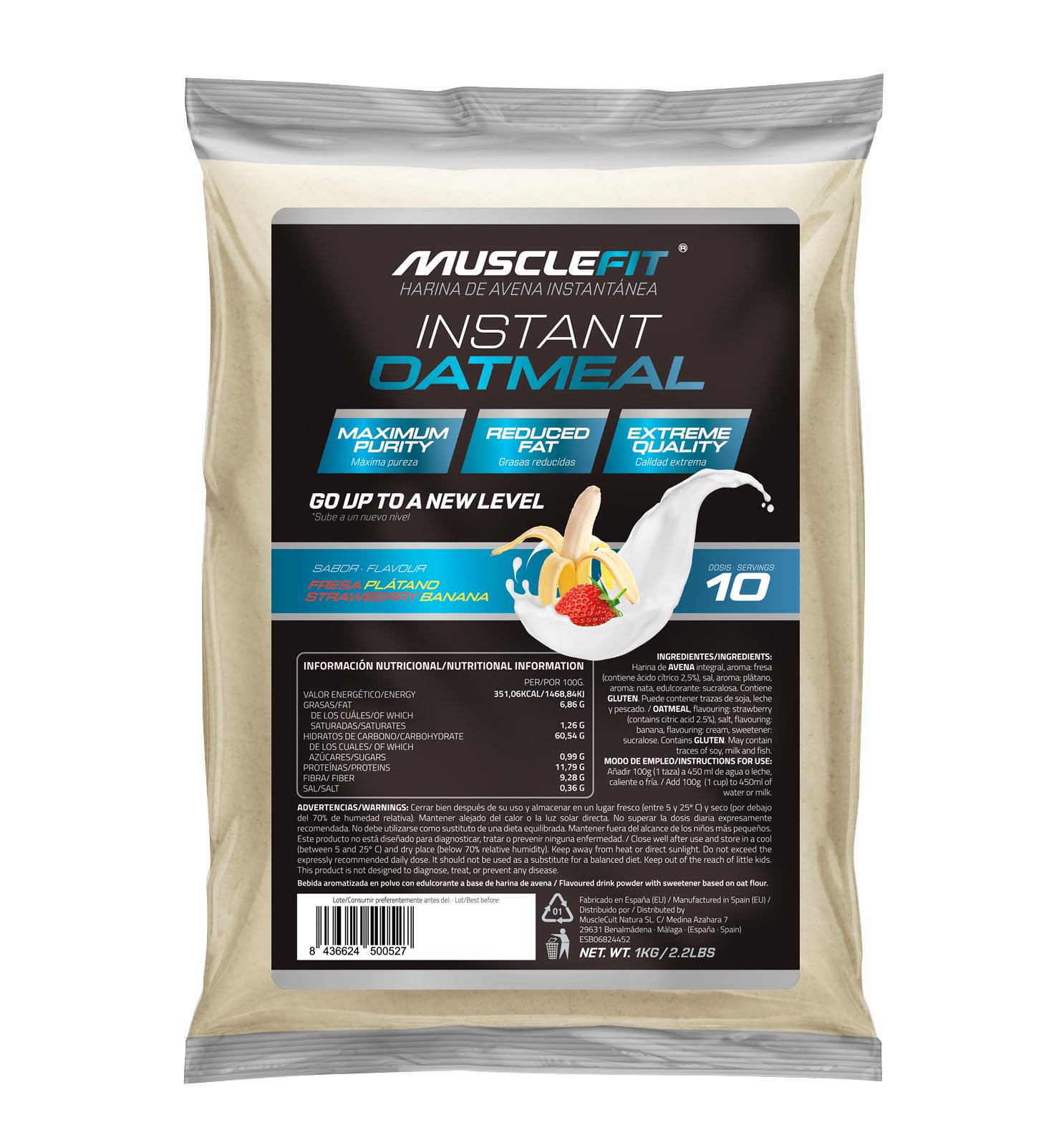 MuscleFit Harina de Avena Integral | 1kg de Avena Molida | Sabor Chocolate | Oatmeal | Bajo en grasas — view 12
