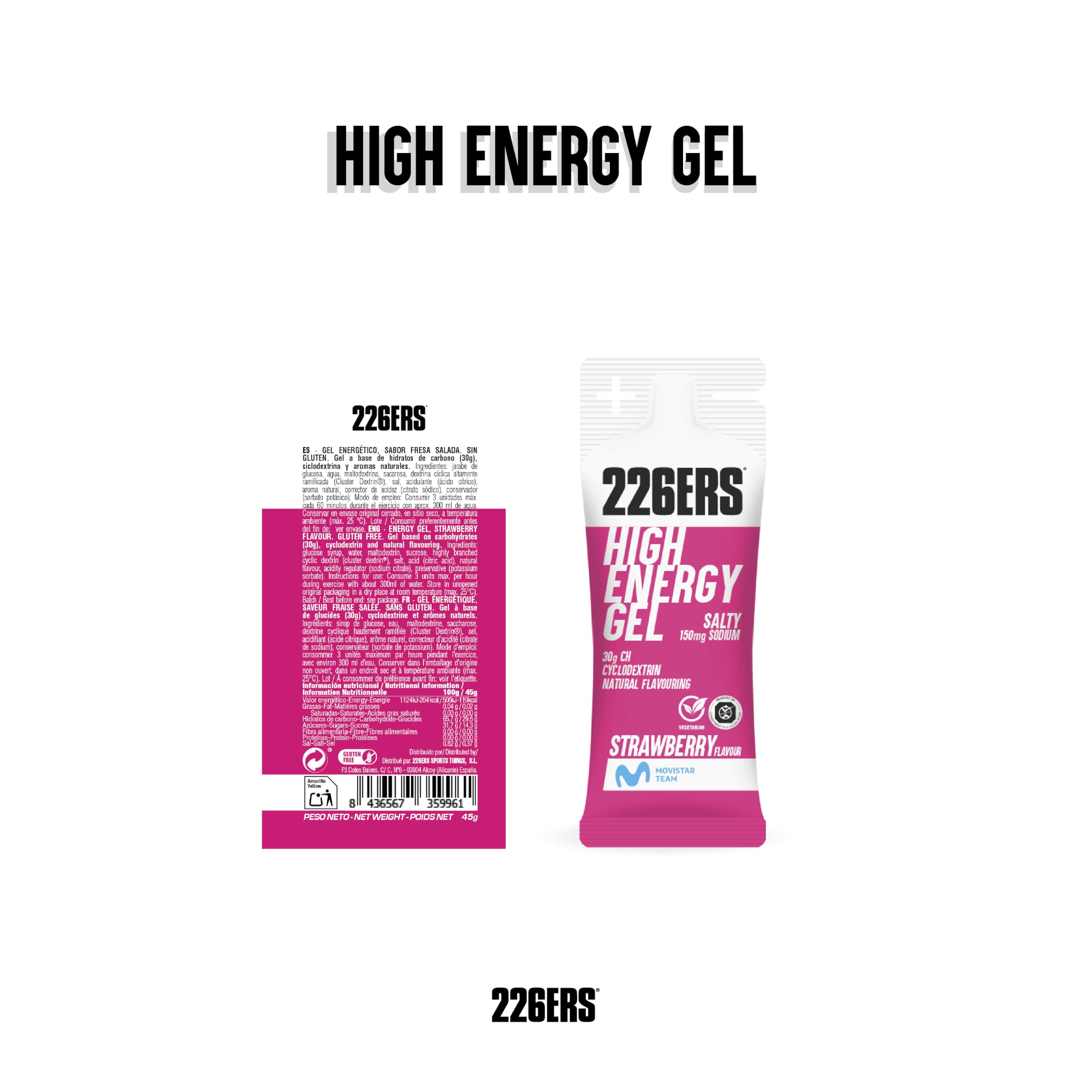 226ERS - High Energy XS, Gel Energetico per Sportivi, Ciclodestrina, Carboidrati e Aromi Naturali, Vegano, Gusto Fragola Salata