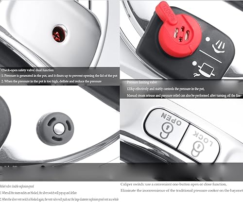 Miniatura 5 de Stainless Steel Pressure Cooker One-Touch Pressure Cooker Thickened Multi-Purpose Explosion-proof Soup Pot for Gas Induction Cooker  Color  6L