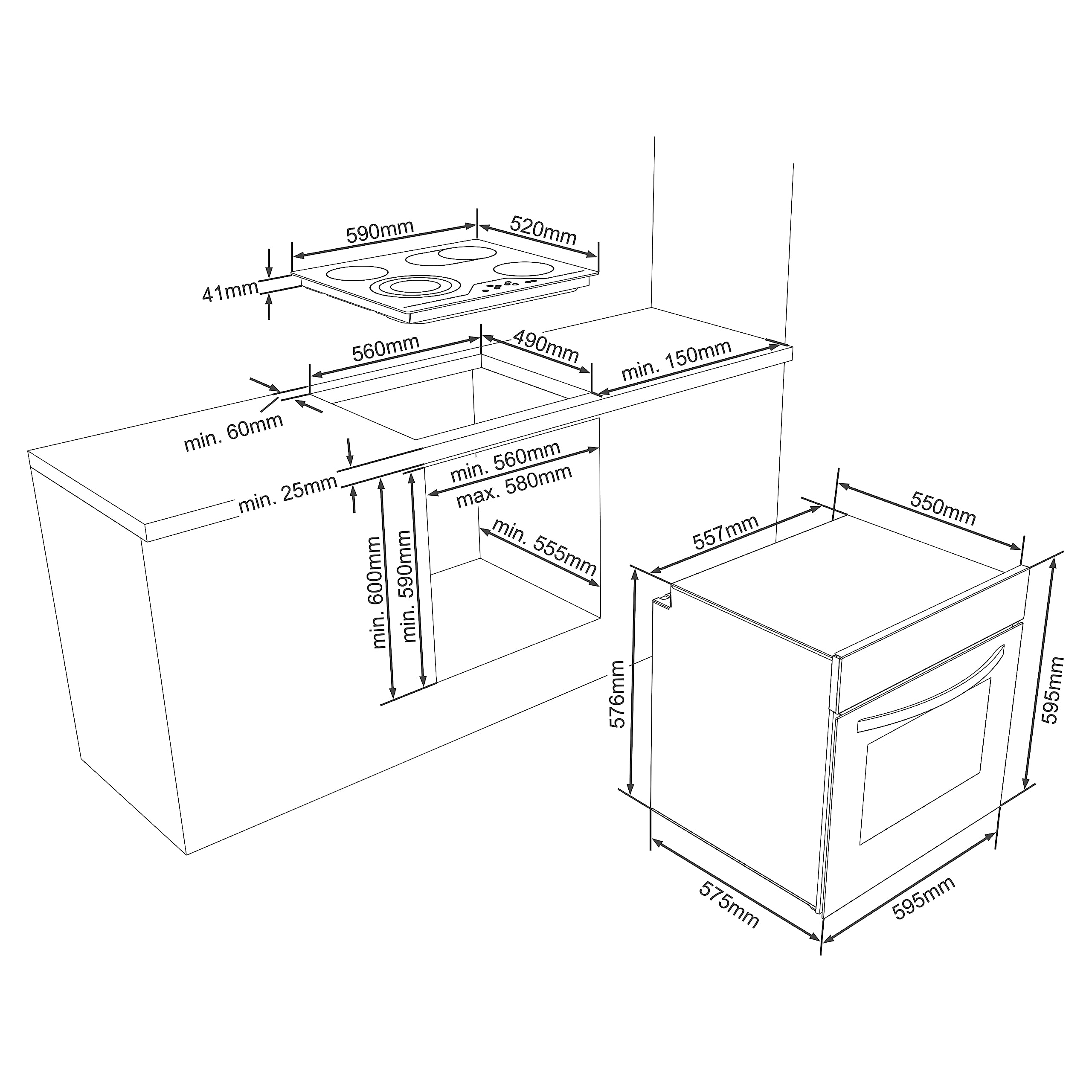 Telefunken ECHS65A-B2 Einbauherd-Set 60 cm 65 Liter Glaskeramik-Kochfeld 4 Zonen Backofen mit Grill Umluft Edelstahl