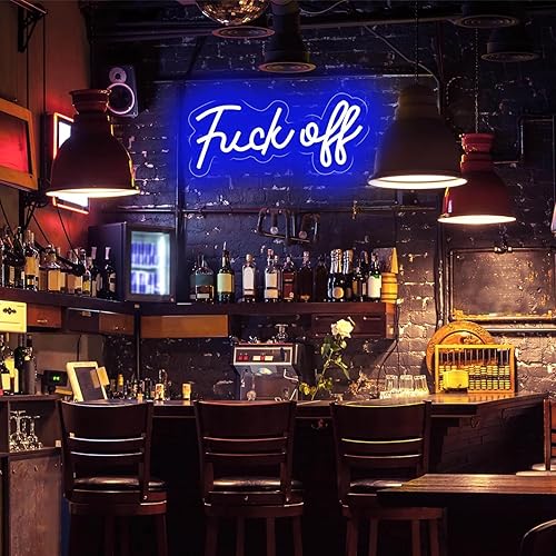 Miniatura 3 de Letrero de neón con texto en inglés "Fuck Off", letreros de neón azules para decoración de pared, funciona con USBinterruptor, divertido letrero de