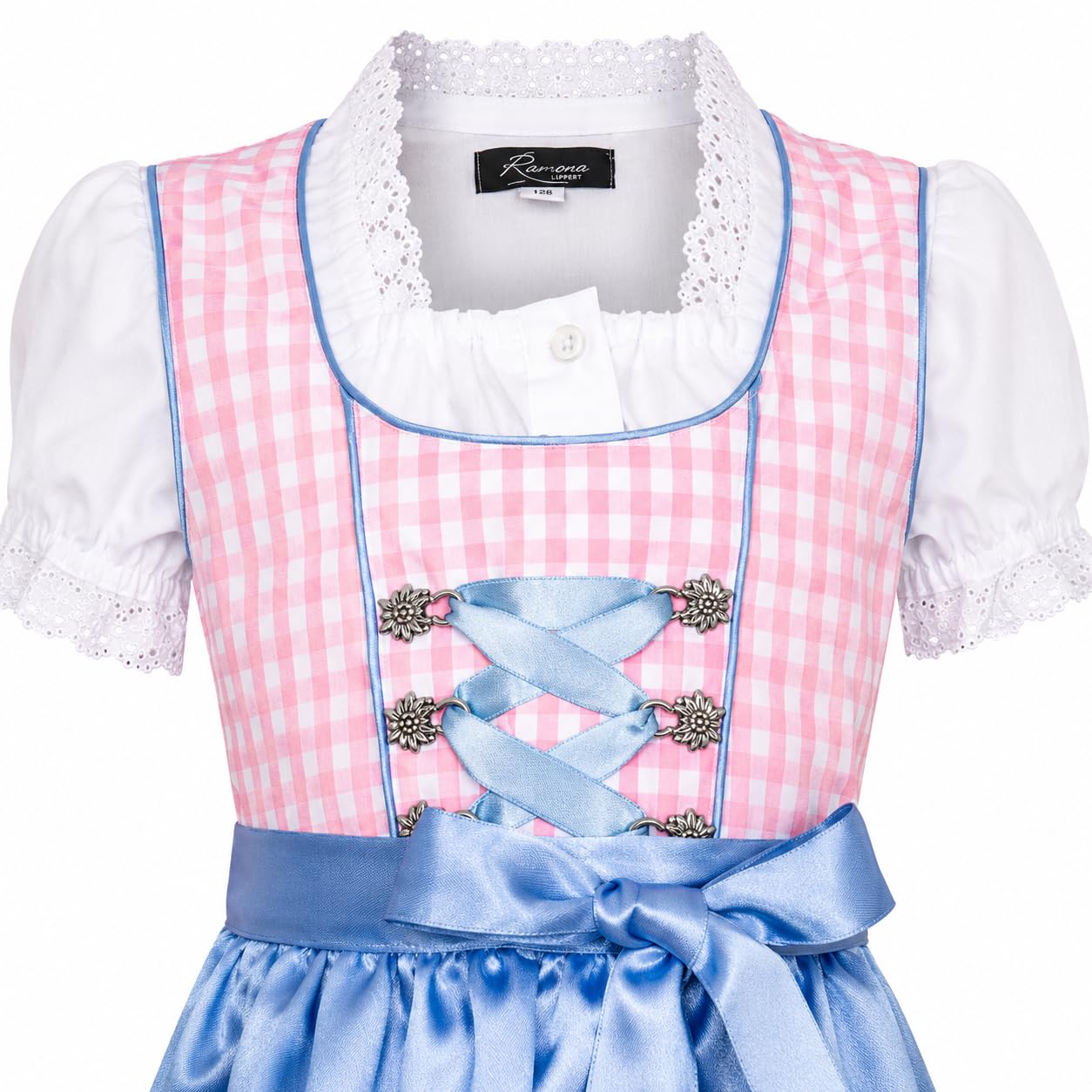 Ramona Lippert® Dziecięcy Dirndl Mia - Dirndl różowy biały w kratkę z bluzką - tradycyjny Dirndl dla dziewczynek - rozm. 110/116-158/164