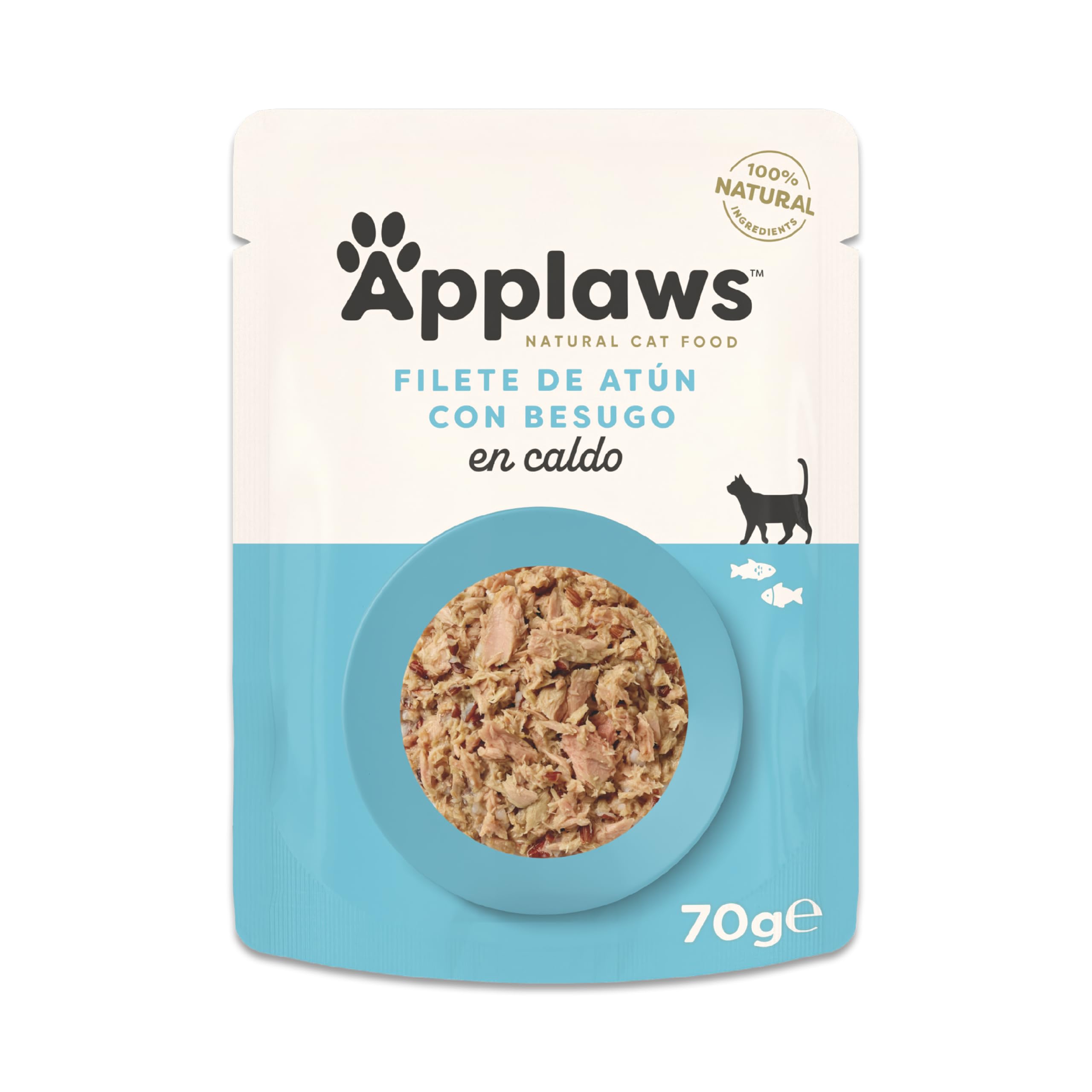 Applaws Comida Húmeda para Gatos 100% Natural con Filete de Atún y Besugo en Caldo para Gatos Adultos - 12 Sachets de 70g