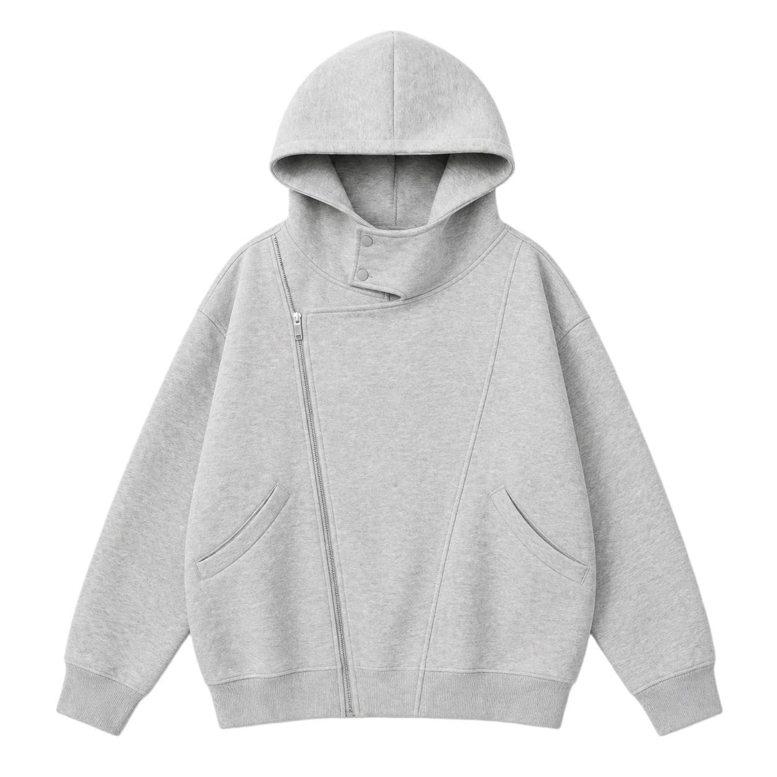 Sudadera con capucha para hombre con cremallera asimétrica estilo callejero americano holgada sudadera con capucha gruesa