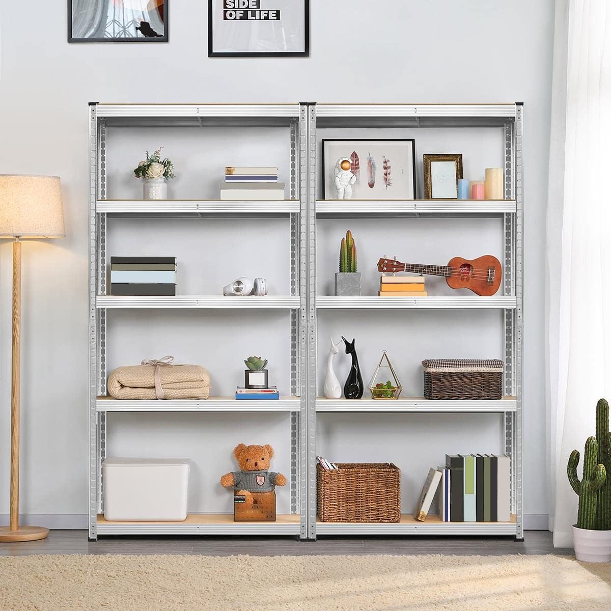 Two Yaheetech shelves used in a home setting