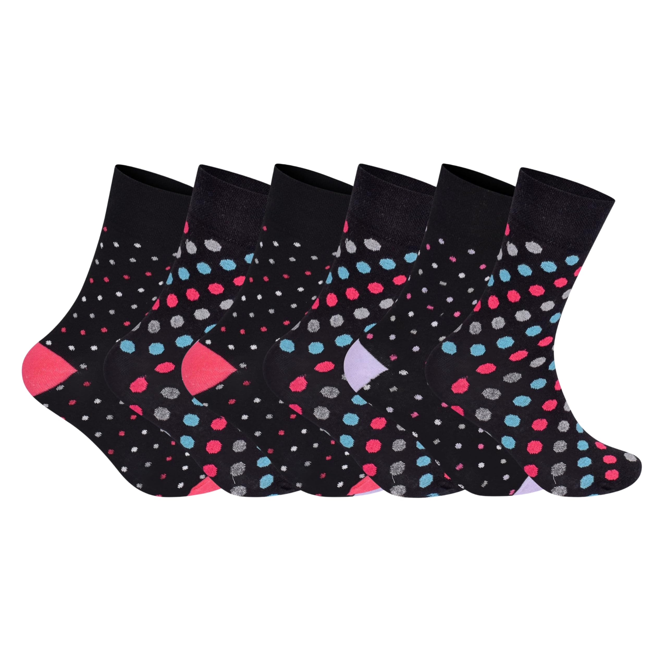 ShopMCR 6 Pairs Non-Binding Diabetic Socks for Women – Soft Top, Loose Fit Cotton Socks for Swollen Feet, Pregnancy, and Sensitive Toes – UK Size 4-8 (6 Pairs, Dotted)