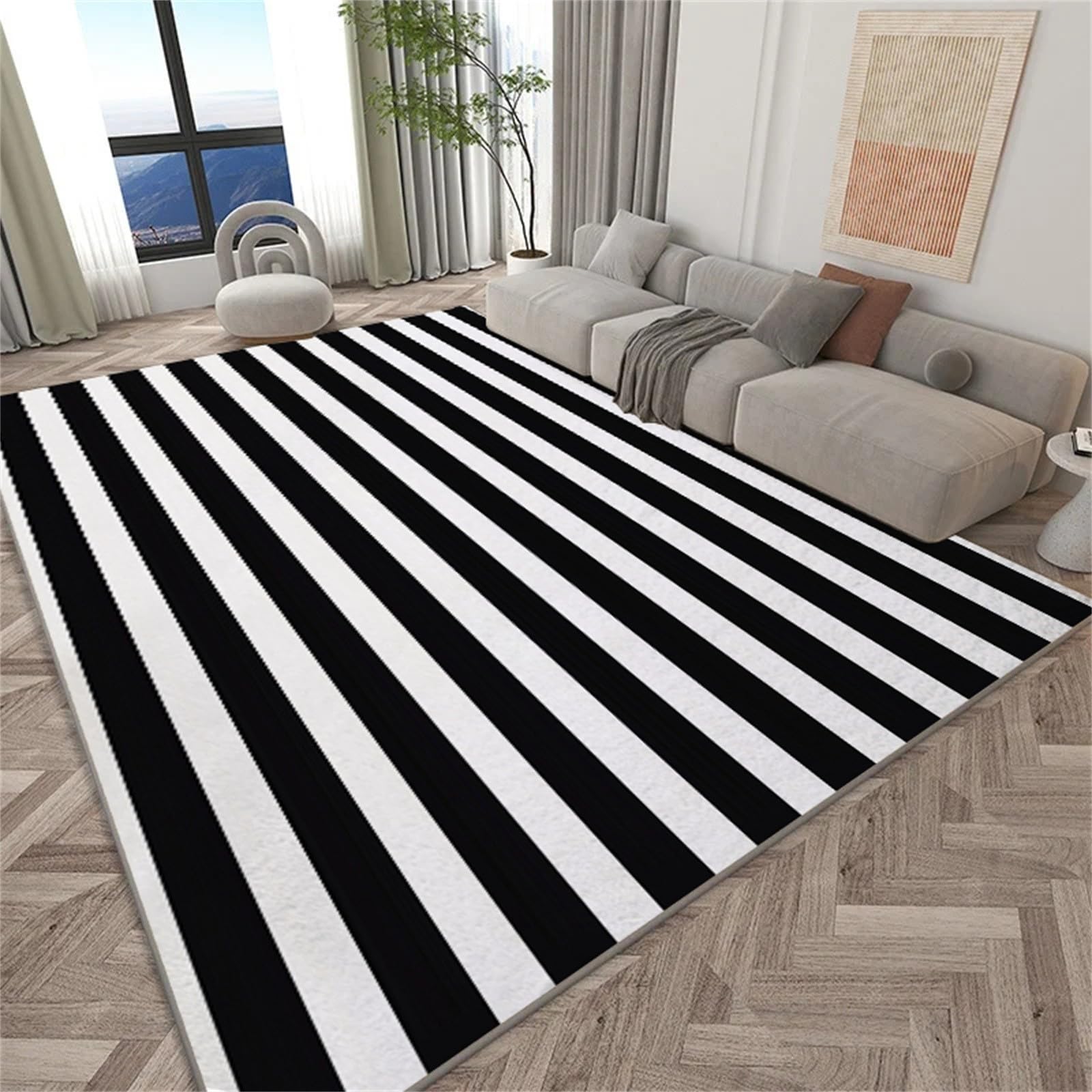 Teppich Wohnzimmer 180x240 cm Waschbarer Teppich, Schwarz-Weiß Gestreifte Geometrie Teppich Schlafzimmer, Schwarz-Weiß Teppich, Teppich Kurzflor für Wohnzimmer Schlafzimmer kinderzimmer