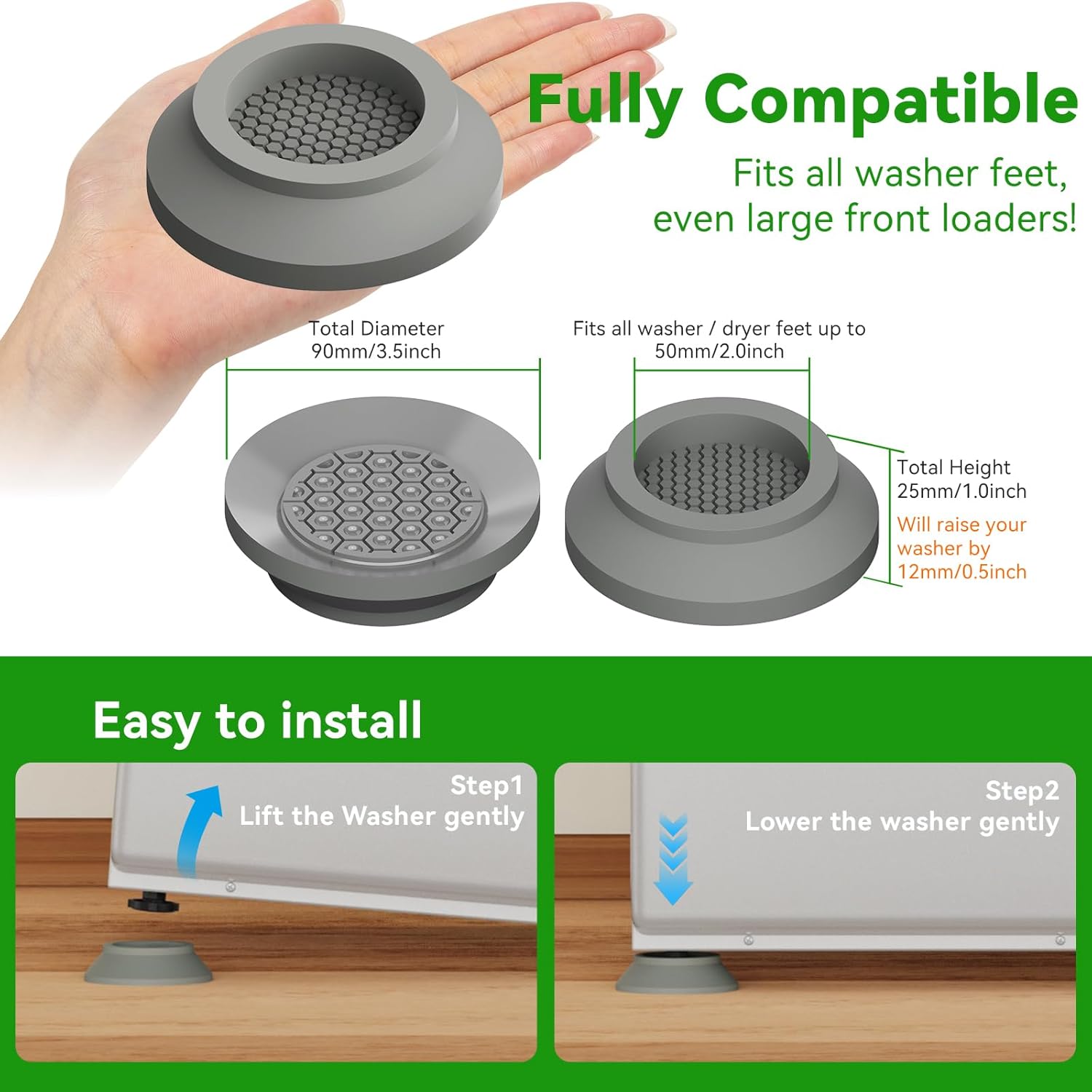 Anti Vibration Pads for Washer with Powerful Sucker,Washing Machine Vibration Absorber,Washer and Dryer Stand,Stops Washer Dryer from Moving Prevents Noise, Washing Machine Stand |Grey,8pcs|
