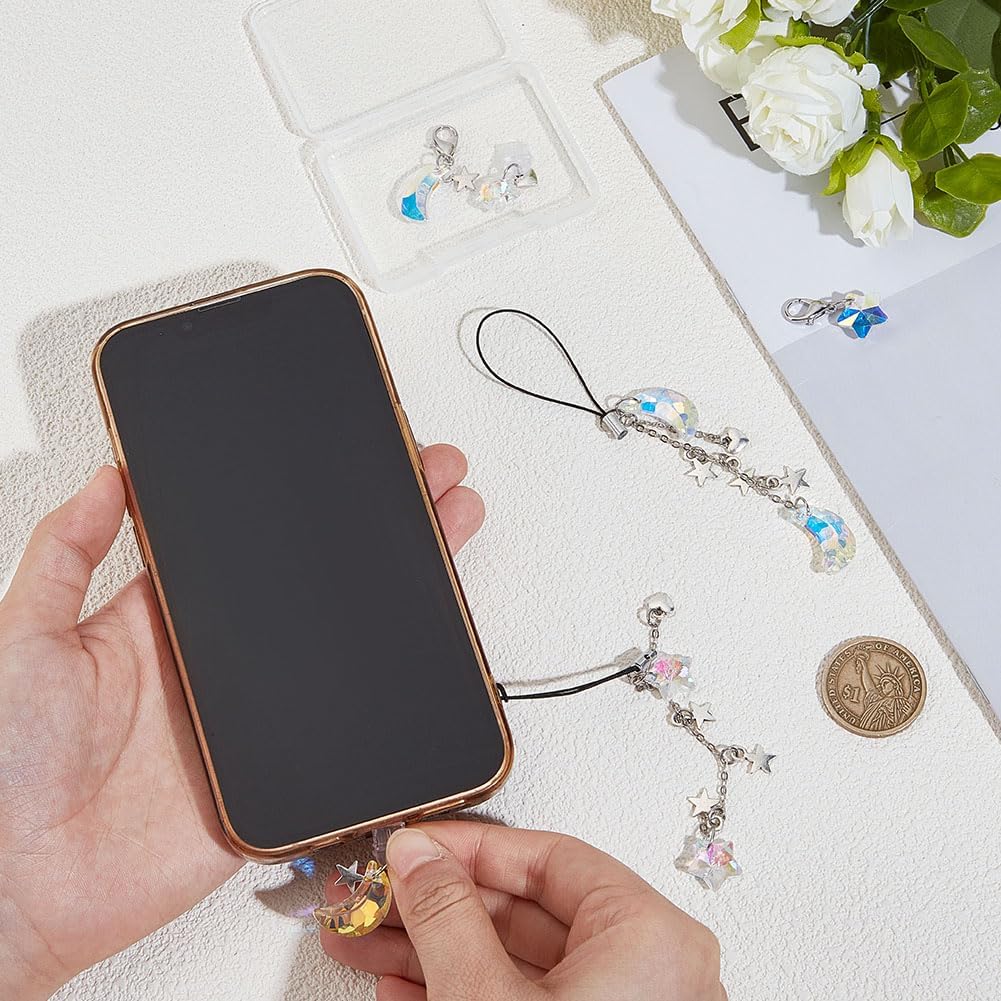 MAYJOYDIY Mobile Dustproof Plugs with Stars Moon Pendant, Keychain with Mobile Straps Pendants Phone Charm Decoration Accessory for Most Type C Phone