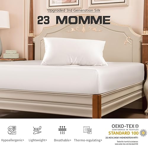 Miniatura 8 de Juego de sábanas bajeras de 3 piezas 100% seda 23 Momme tamaño King con sábana bajera y 2 fundas de almohada, bolsillo profundo de 16 pulgadas,