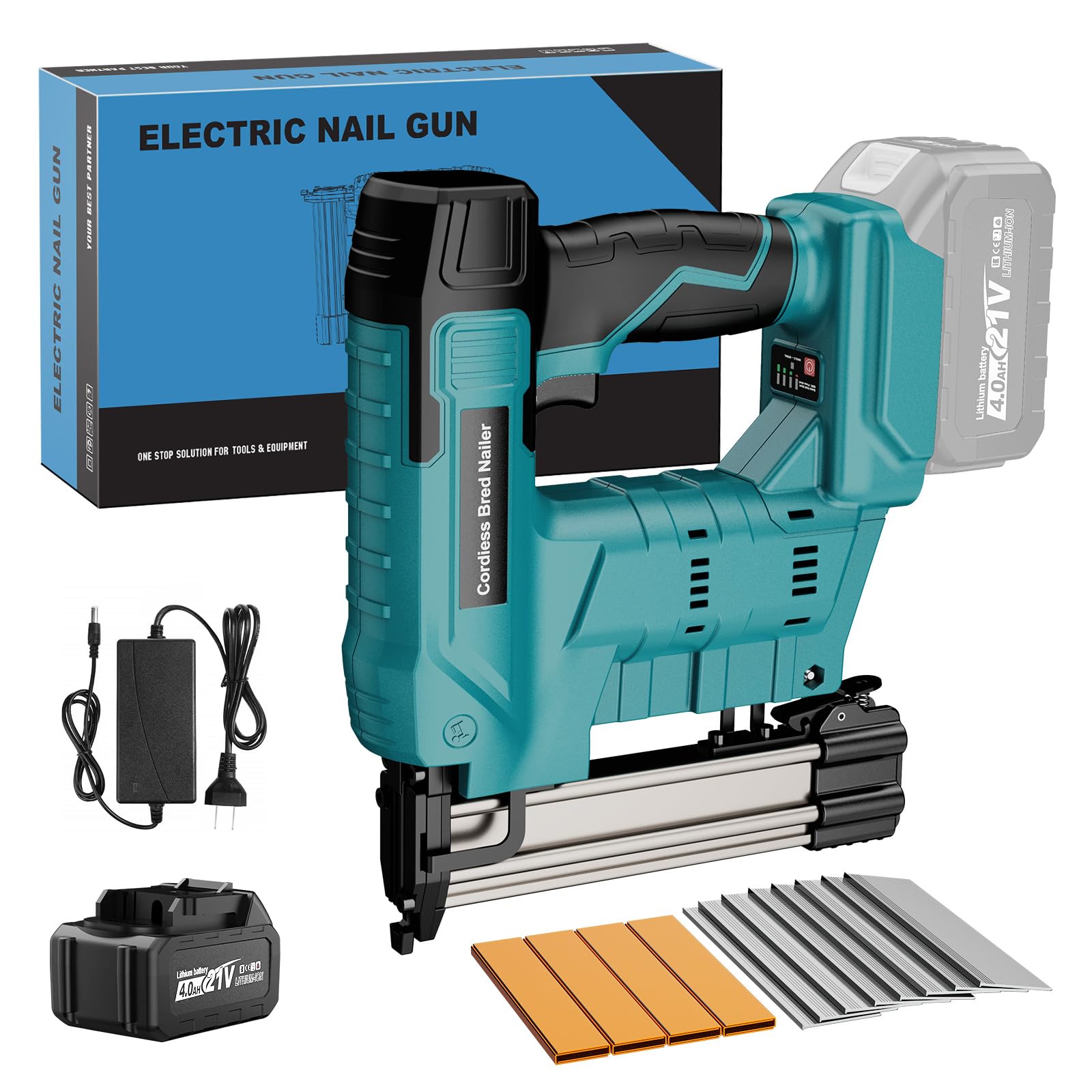 LAKIX 18 Gauge Brad Nailer Cordless, 2 in 1 Nail Gun Cordless with Battery, 21V/ 4.0A Battery Brad Nailer/Staple Gun, Fast Charging for Woodworking,