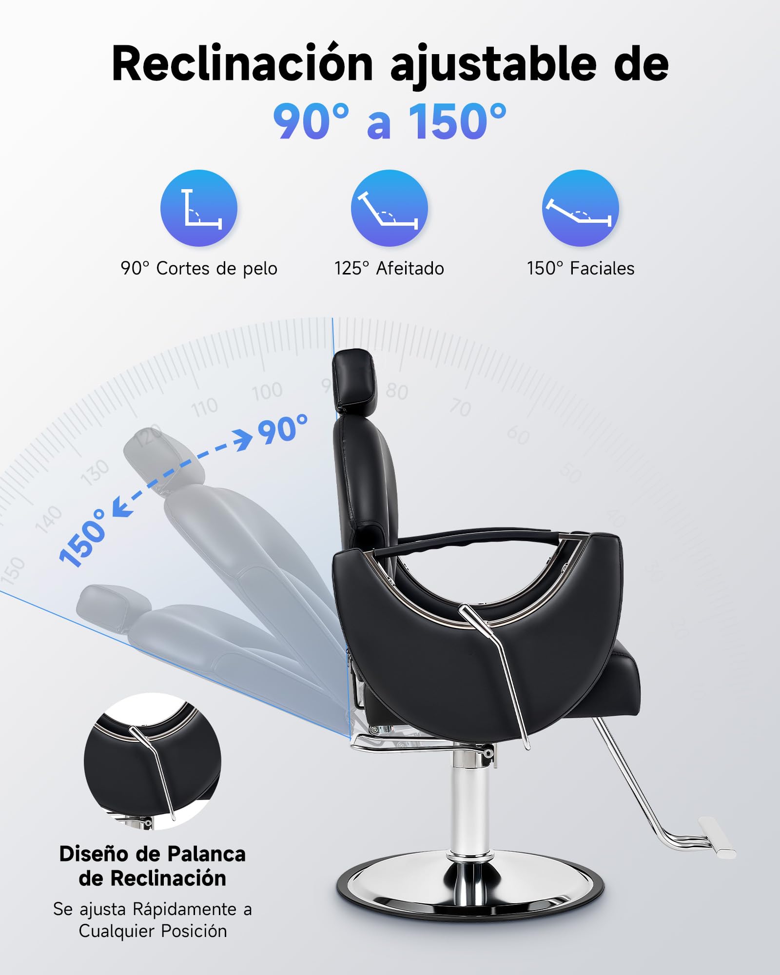 CO-Z Silla de Barbero Ajustable de 90°-150° Silla Peluquería con Giratorio 360° Sillon Barbero con Bomba Hidráulica para Peluquería Salón de Belleza Tatuajes — view 5
