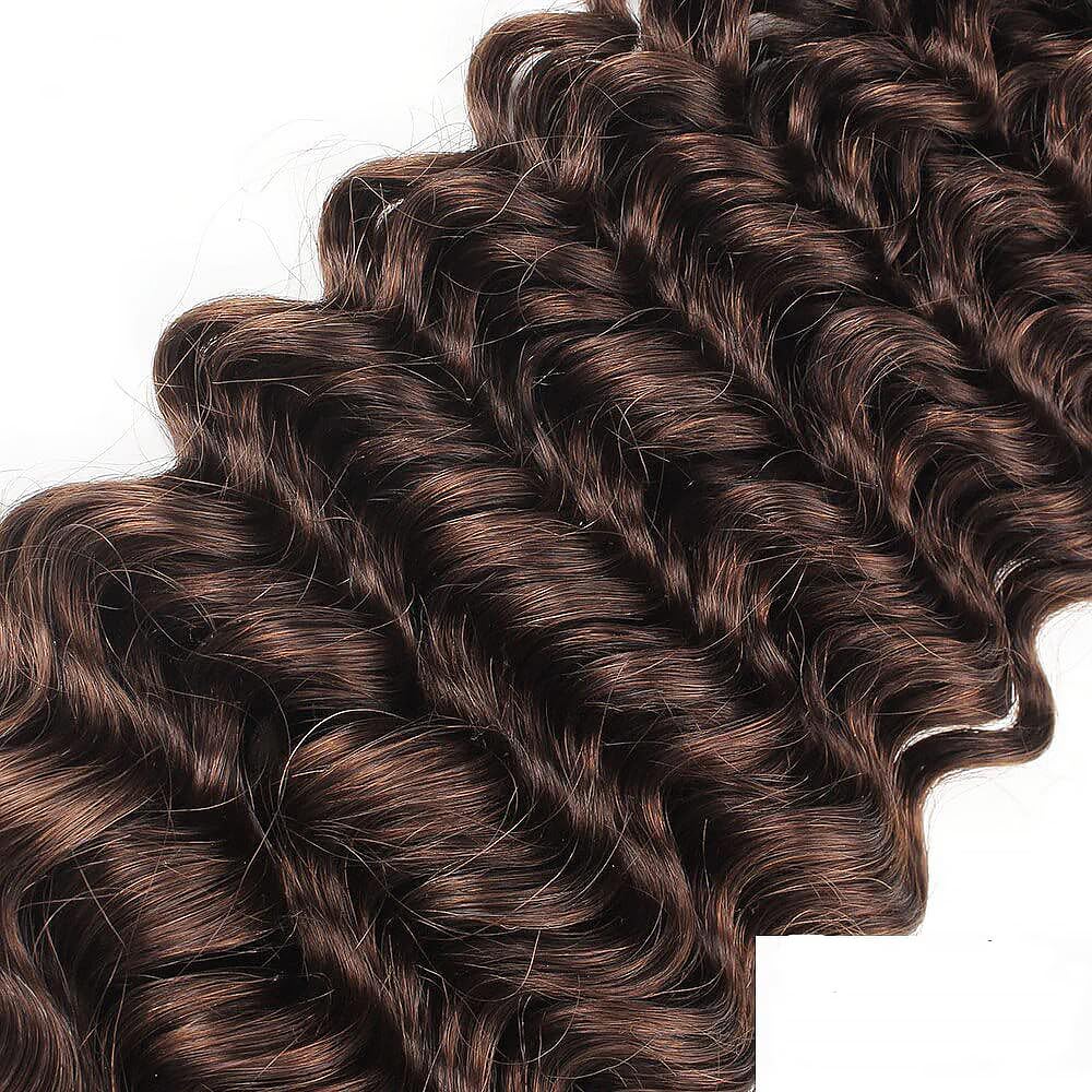Deep Wave Human Hair Bundles Color #4 Chocolate Brown 16 18 20 Inch 3 Bundles Human Hair Deep Weave Unprocessed Virgin Hair Extensions 50 Gram Per Bundle