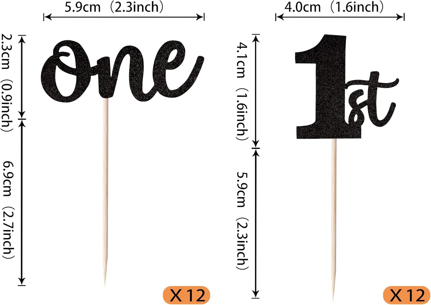 Rsstarxi 24 Pack 1st Birthday Cupcake Toppers Glitter First Birthday One Cupcake Picks for Baby Shower 1st Birthday Party Cake Decorations Supplies Black - Image 2