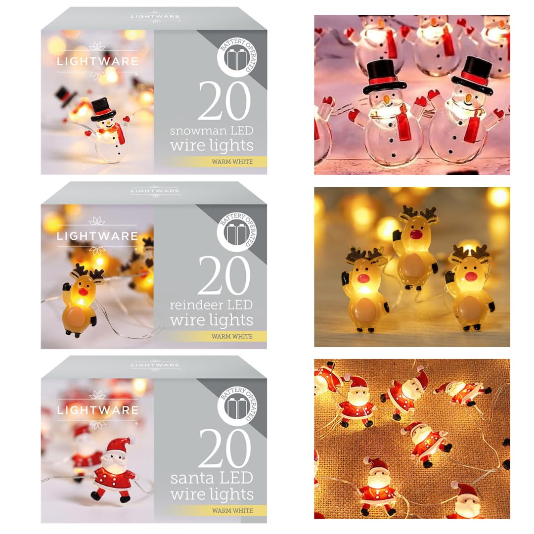 Daniel James 20 LED Copper Wire Fairy Lights – 20 Warm White Flexible LED String Lights with Snowman Figurines - Battery Operated Indoor Christmas Lights for Windows & Xmas Décor