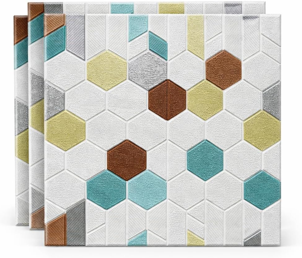 Wall Stickers Wallpaper PE Foam Brick Design DIY Decal (70 x 77 cm) 3D Frames PVC DIY Self Adhesive (White) (Blue Brown)