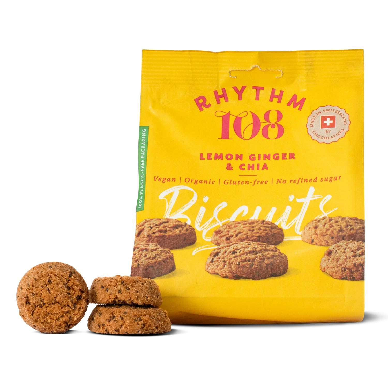 Rhythm 108 Swiss Biscuits Lemon Ginger Share Bag 135g (Pack of 8)