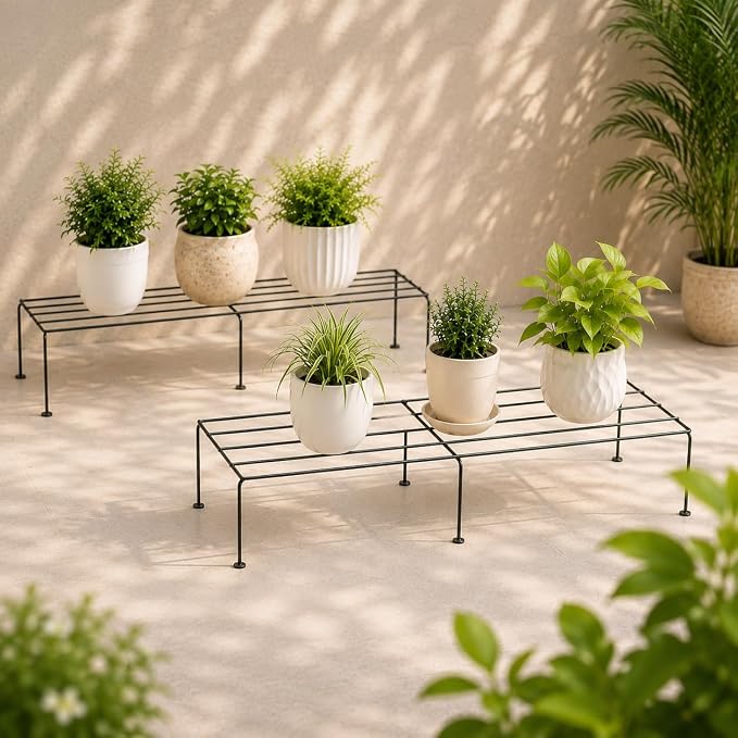 24-Inch Plant Stand, Anti-Rust Metal and Ideal for Plant Stands for Outdoor Balcony, Indoor Living Room, Flower Pot Stand for Balcony, Planters for Home Décor Set of 2 (Metal Iron) (NHSP)