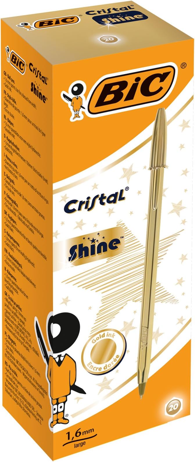 BIC Cristal Shine Gold Ballpoint Pens Wide Tip (1.6 mm) - Gold, Box of 20