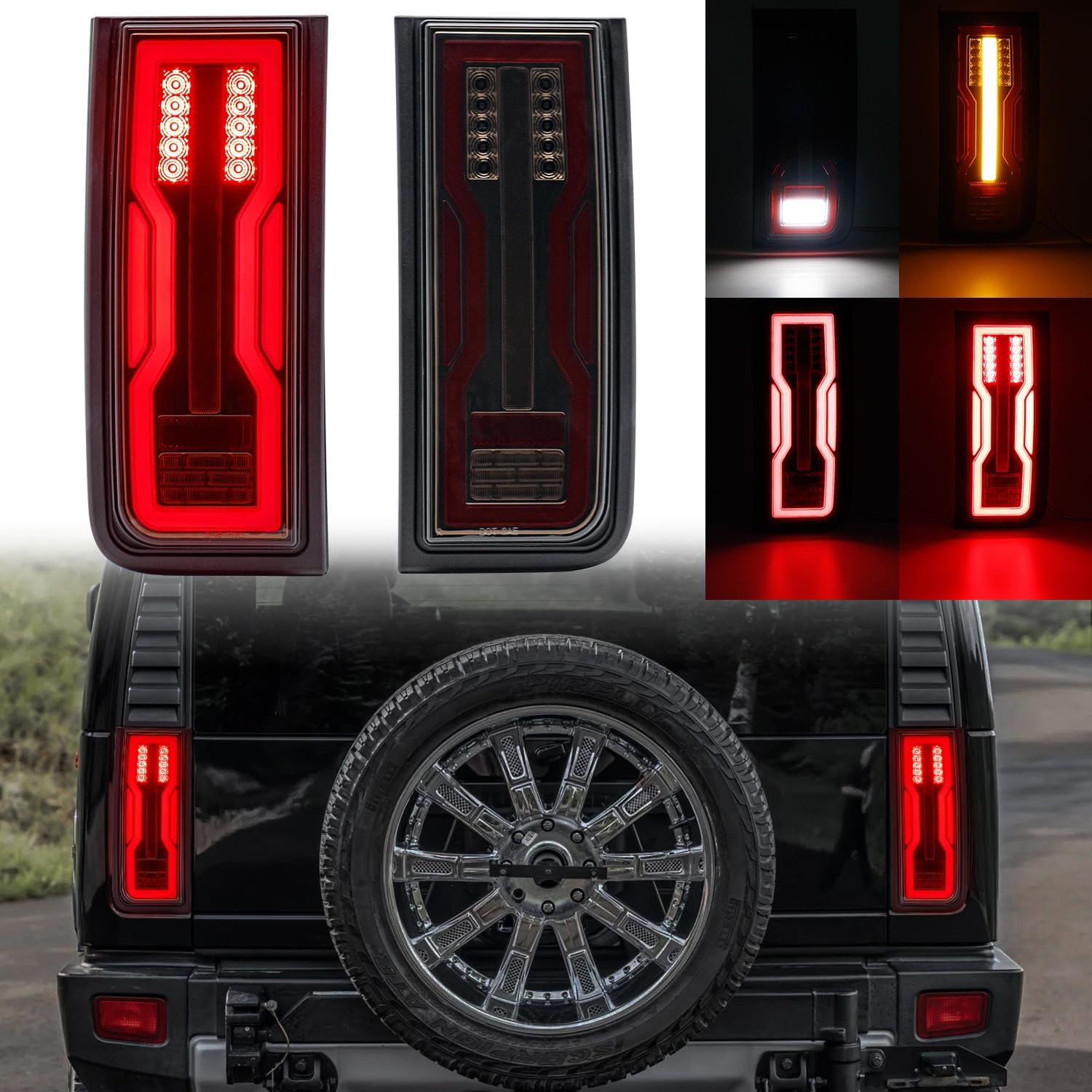 Tail Lights LED Compatible with H2 2003-2009, 5 Functions for Rear Fog/Brake/Turn Signal/Reverse/Running Lamp, Rear Bumper Brake Stop Parking Light Assemblies,Not Fit SUT (Smoked Lens)