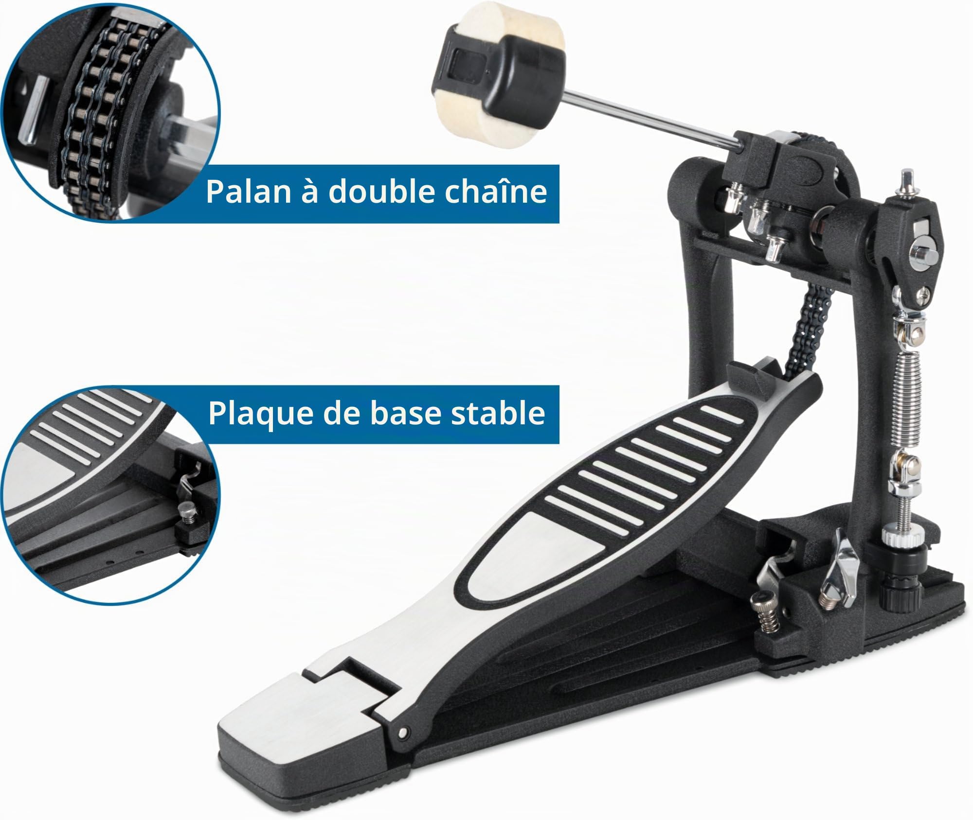 XDrum Pedale Pro, Double (double chaîne, 4 side beaters, butée de pied, réglable polyvalent, angle de mailloche librement ajustable)
