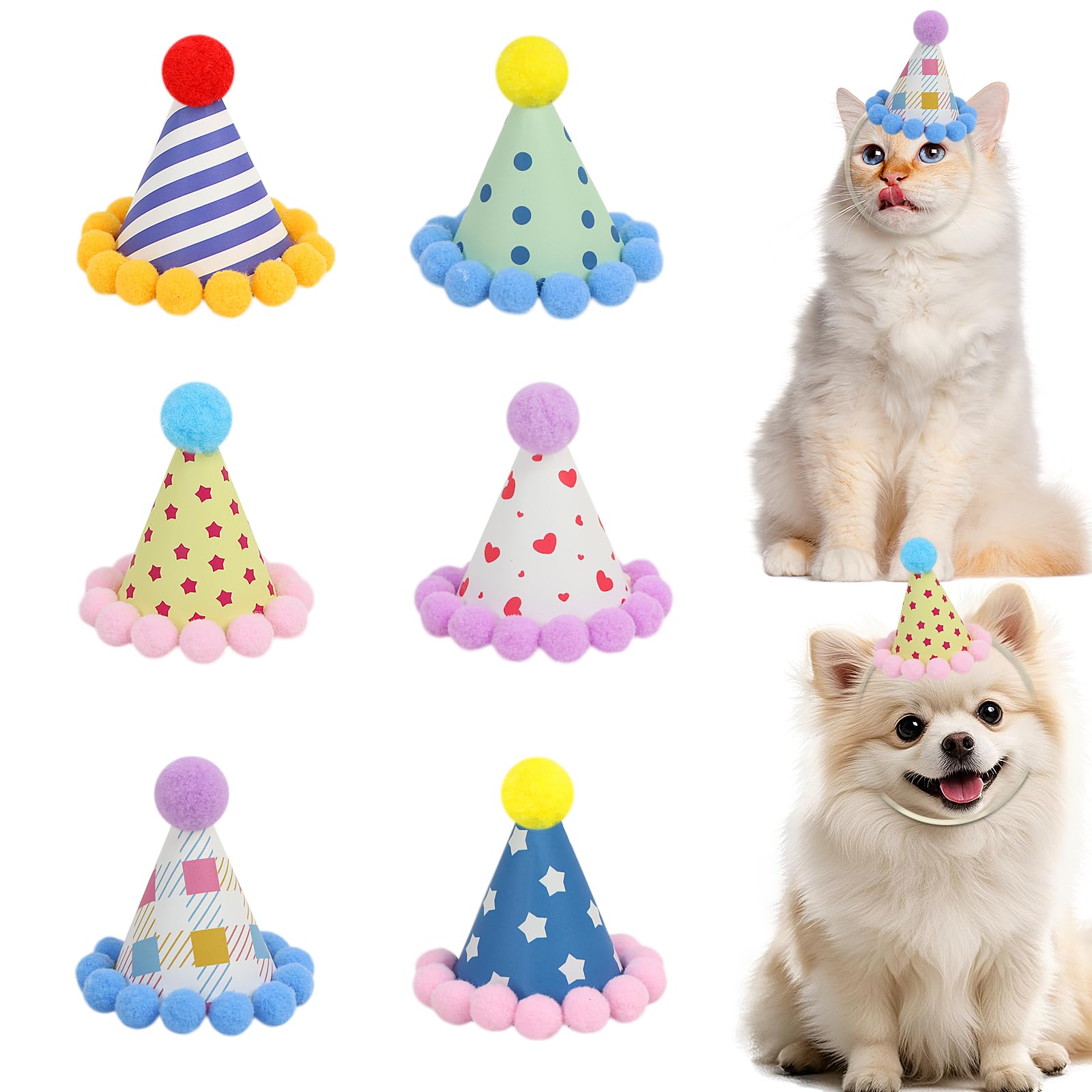 6 pcs mini part hats for toy stuffed animals,mini birthday party for teddies,fabric teddy pastel cute girls birthday party hats, Reusable Decorations for Kids Adults