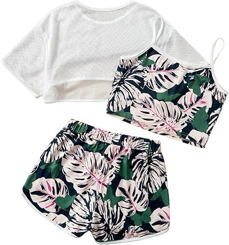 Verdusa Camiseta de malla de 3 piezas con dobladillo alto y bajo para niña