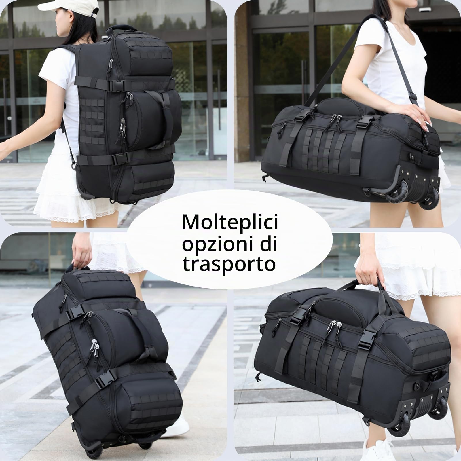Borsone Da Viaggio Con Ruote 80L Grande Borsa Da Sportiva Impermeabile Pieghevole Extra Large Borsone Trolley Unisex Weekender Trekking Palestra Viaggi Nuoto (Nero)