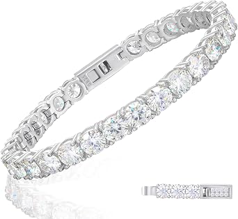 4.8-21 Carat Moissanite Tennis Bracelet Simulated Diamond Bracelet for Women 18K White Gold Plated 925 Sterling Silver Mens Bracelet 3/4/5mm D Color VVS1 Round Brilliant Cut Simulated Moissanite Classic Bracelet Charm