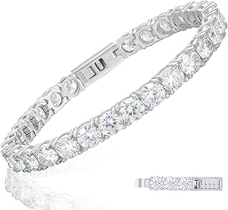 4.8-21カラット モアッサナイト テニスブレスレット 模造ダイヤモンドブレスレット レディース 18K ホワイトゴールドメッキ 925スターリングシルバー メンズブレスレット 3/4/5mm Dカラー VVS1 ラウンドブリリアントカット 人工モアッサナイト クラシックブレスレットチャーム