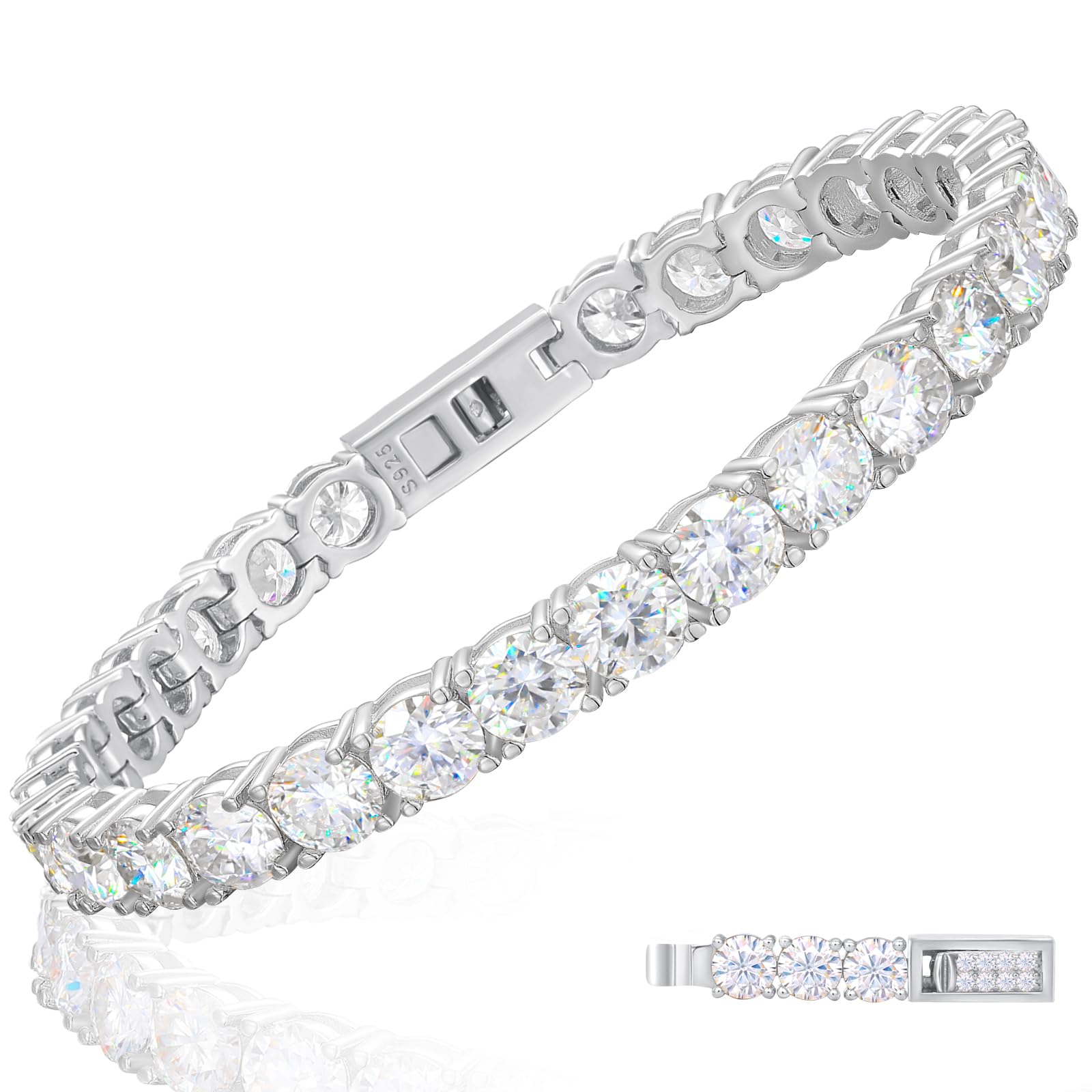 TUHE Moissanite Tennis Bracelet 5.0-21.0CT 18K Gold Plated 925 Sterling Silver Bracelets 3/4/5MM D Color VVS1 Round Moissanite Bracelet for Women Men