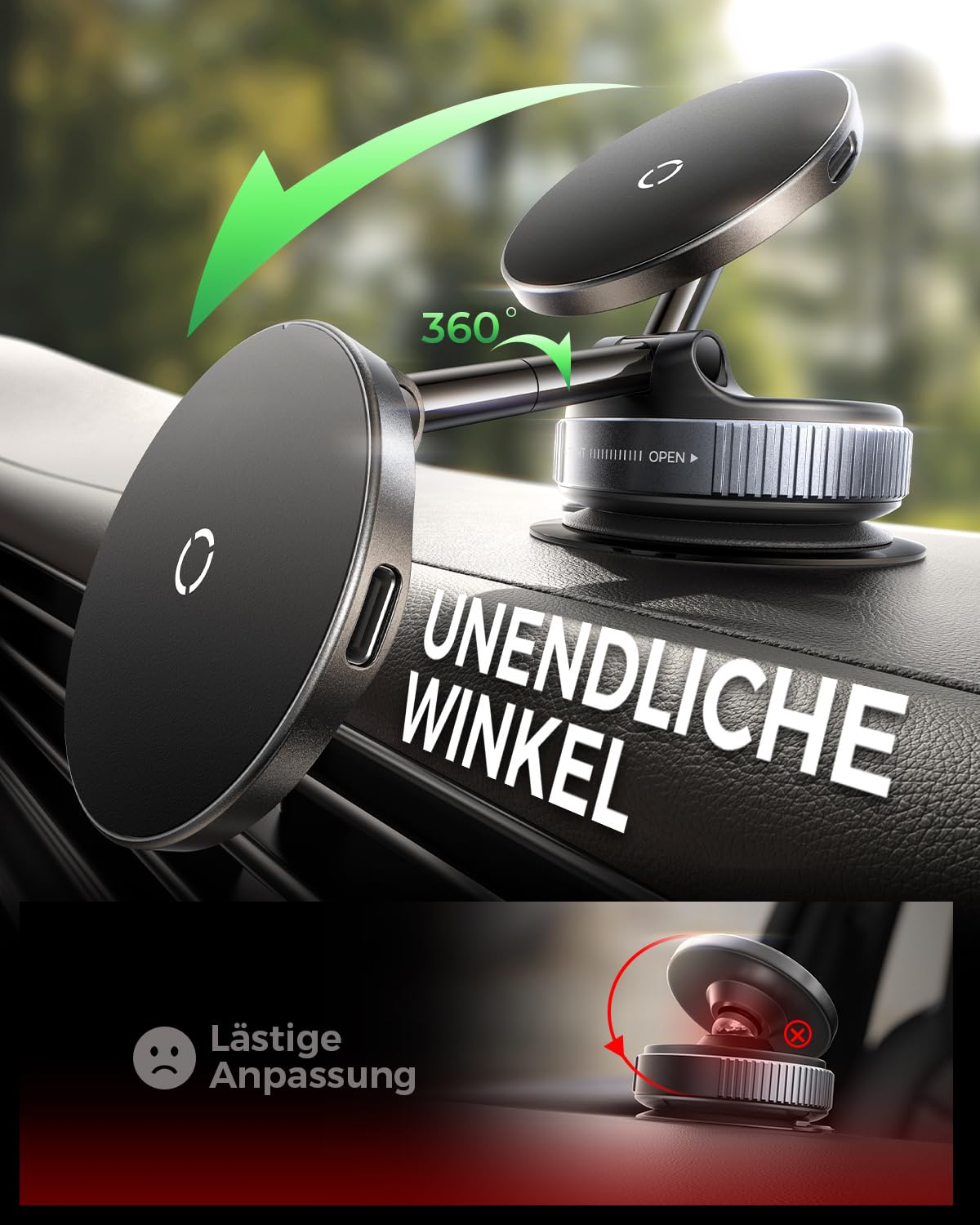 MRGLAS 15W Vakuum Magnetische Handyhalterung mit Ladefunktion,360° Verstellbarer Saugnapf Handy Halterung Magsafe Ladegerät Kfz-Handyhalterung Wireless Charger Auto Zubehör für iPhone 17/16/15/14/13