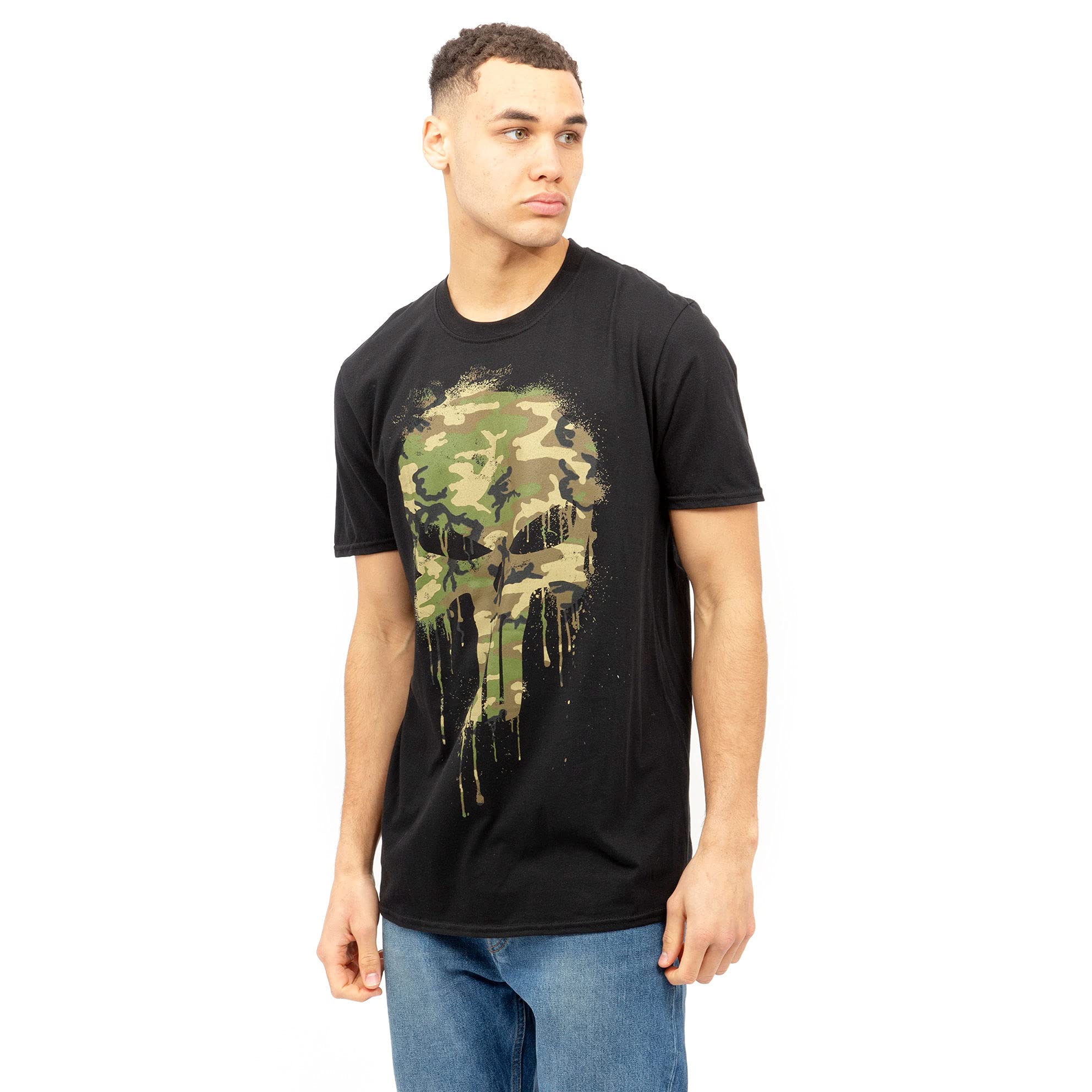 Marvel Men's Punisher Skull Camo T Shirt, Black, XL UK