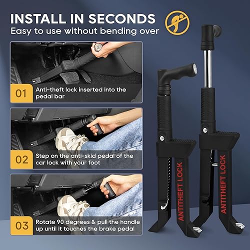 Miniatura 4 de Cerradura de pedal de freno, bloqueo de embrague antirrobo para automóvil, cerraduras de freno retráctiles de vehículos resistentes para SUV,