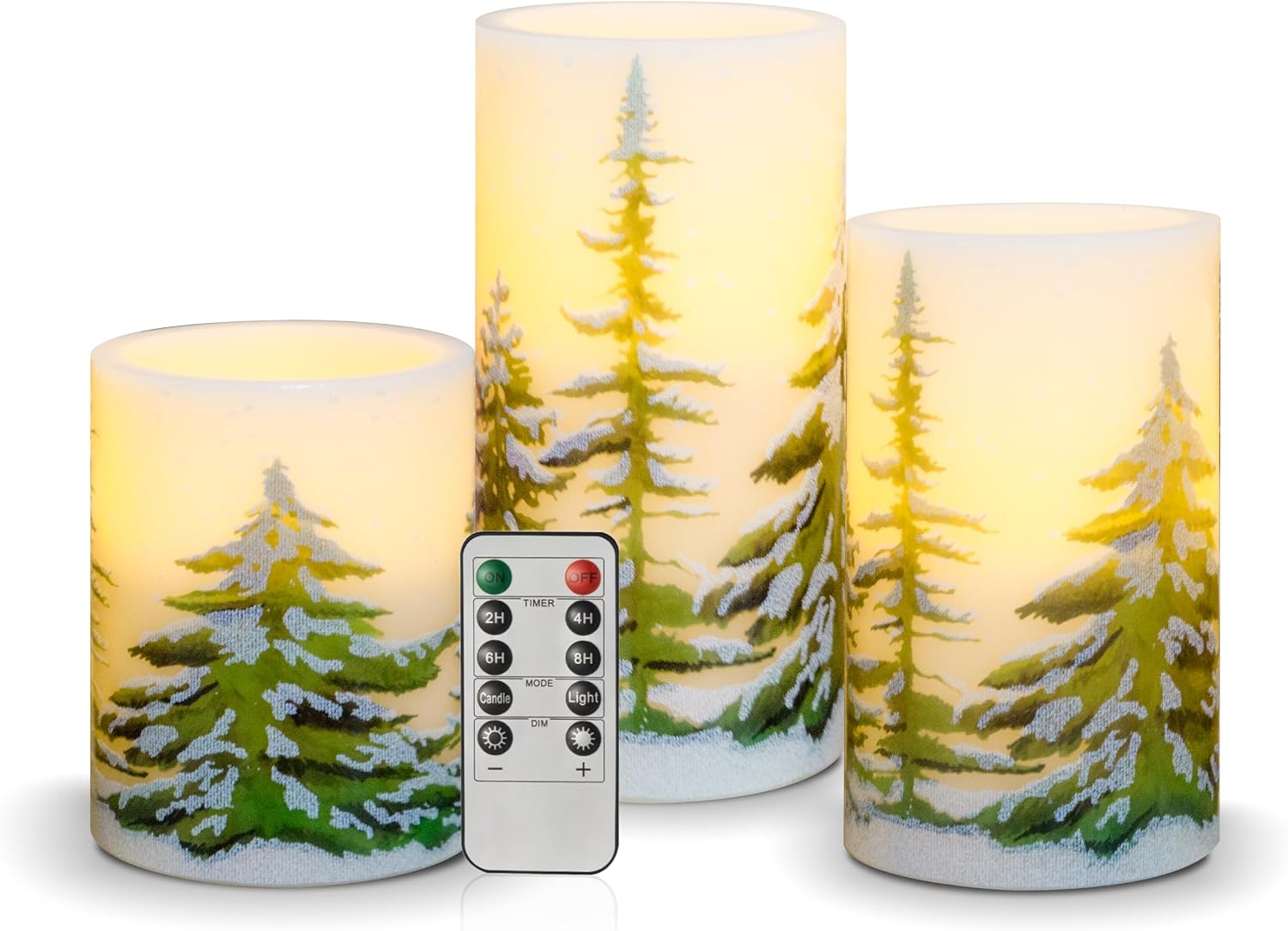 Flameless LED Candles with Christmas Tree Decoration Real Wax Candle with 3D Wick Set of 3 LED Candles Flickering Flame with Remote Control Christmas Decoration Living Room Table Decoration Living Room