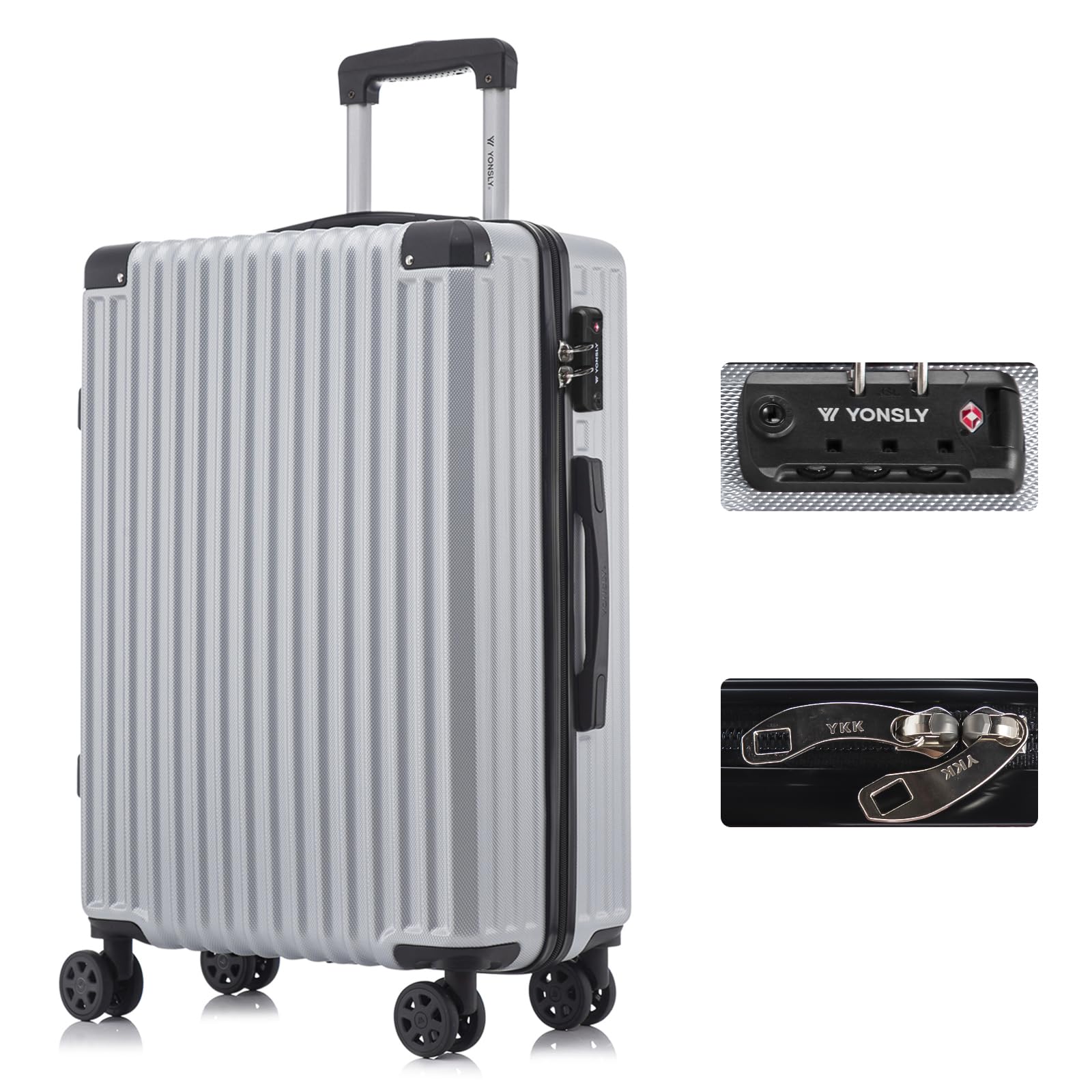 yonsly Koffer Suitcase, Trolley Reisekoffer, Rollkoffer Handgepäck mit 4 Rollen 360°, ABS Hartschalen, Sicherheitsschloss, Weicher Gummigriff, 210D-Futter