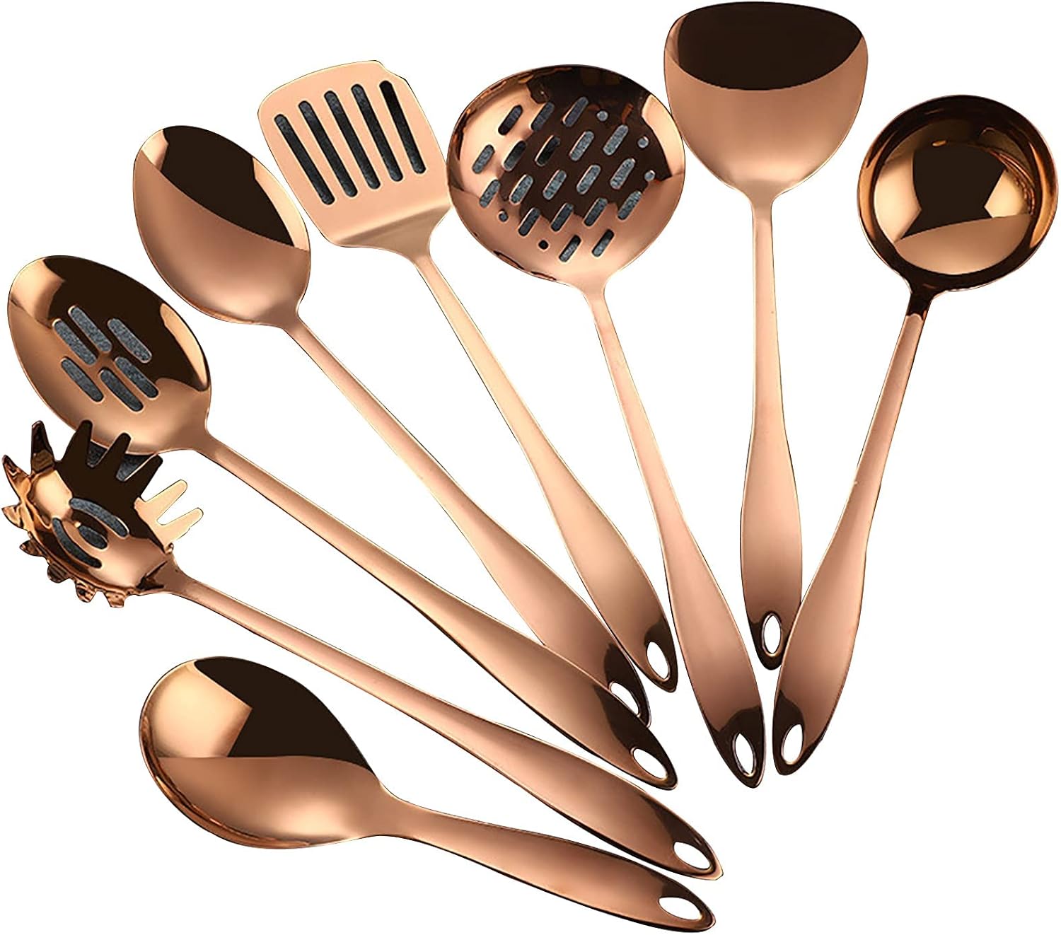 Kitchenware set 8 Pcs Kitchen Utensil Set Cooking Set Heat Resistant & Non Stick Pans Cooking Kitchen Gadgets Stainless Steel Colorful (Color : Black) (Rose Gold)
