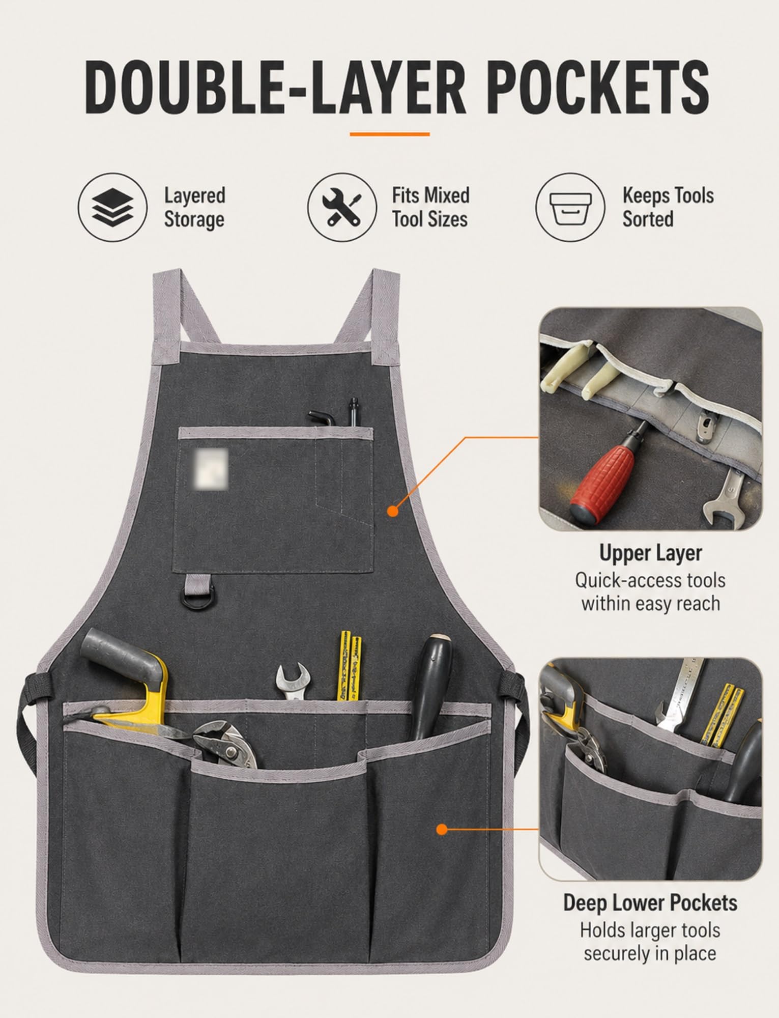 Générique Tablier de bricolage réglable avec doubles poches pour atelier