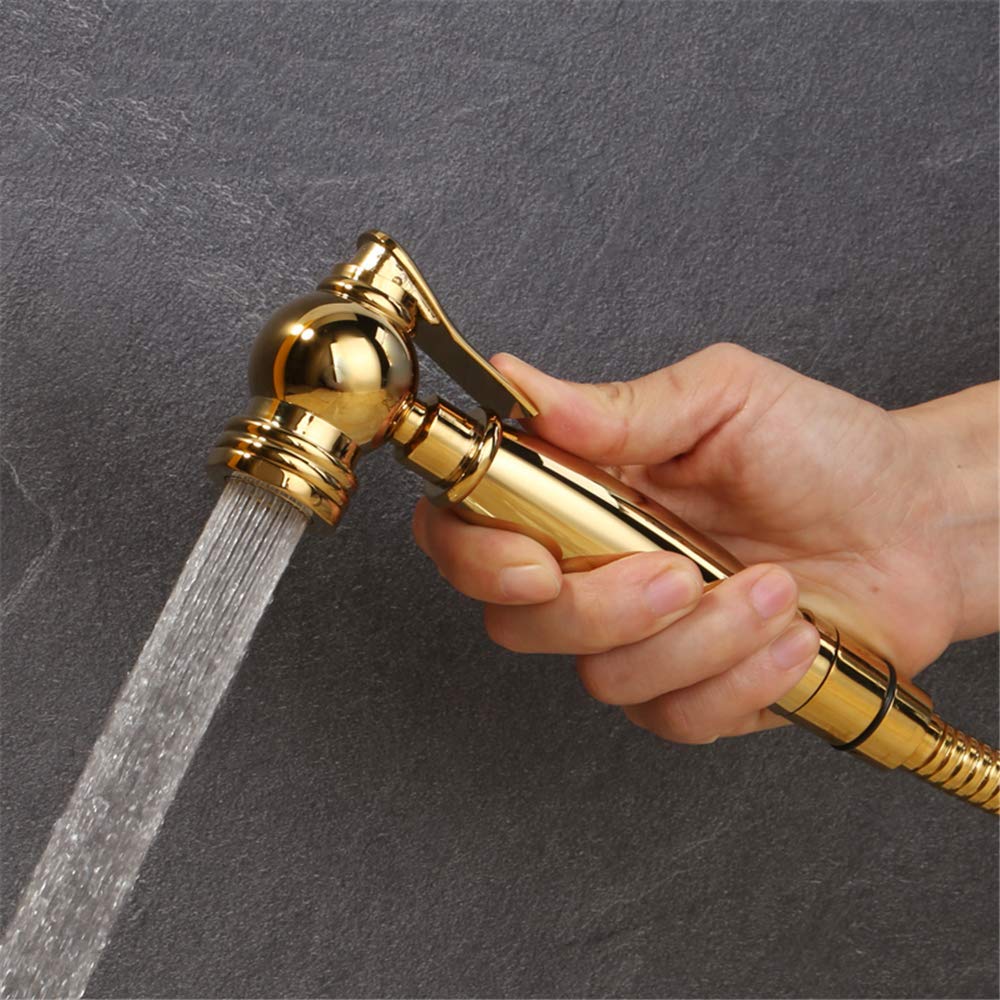 Rociador de bidé de Mano, rociador de bidé de Mano, Grifo de válvula mezcladora Caliente y fría de Oro, Kit de Inodoro de Titanio de latón Macizo, Oro de Titanio