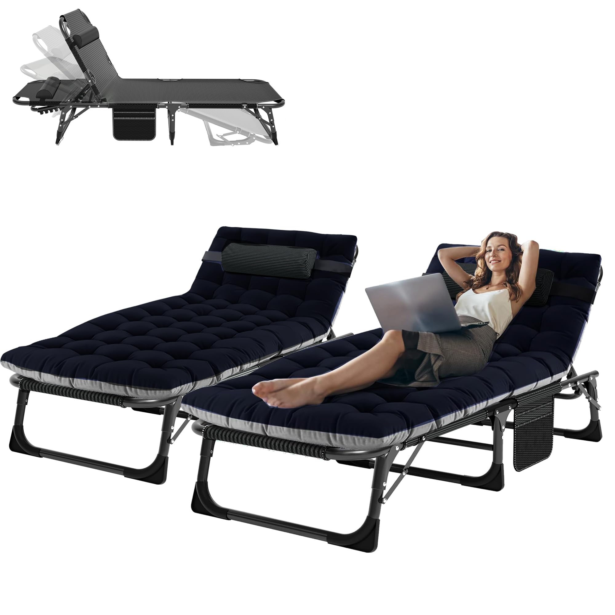 ABORON Patio Lounge Chair, Folding Adjustable Chaise Chair, Max 450LB Load