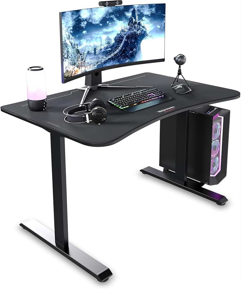 RESPAWN 1048 Gaming Desk with Cable Management - 48 Inch Ergonomic Full Computer Desk Mouse Pad, Sturdy Home Office Workstations, Laptop PC Console Gamer Table, Wooden Study Table for Bedroom - Black