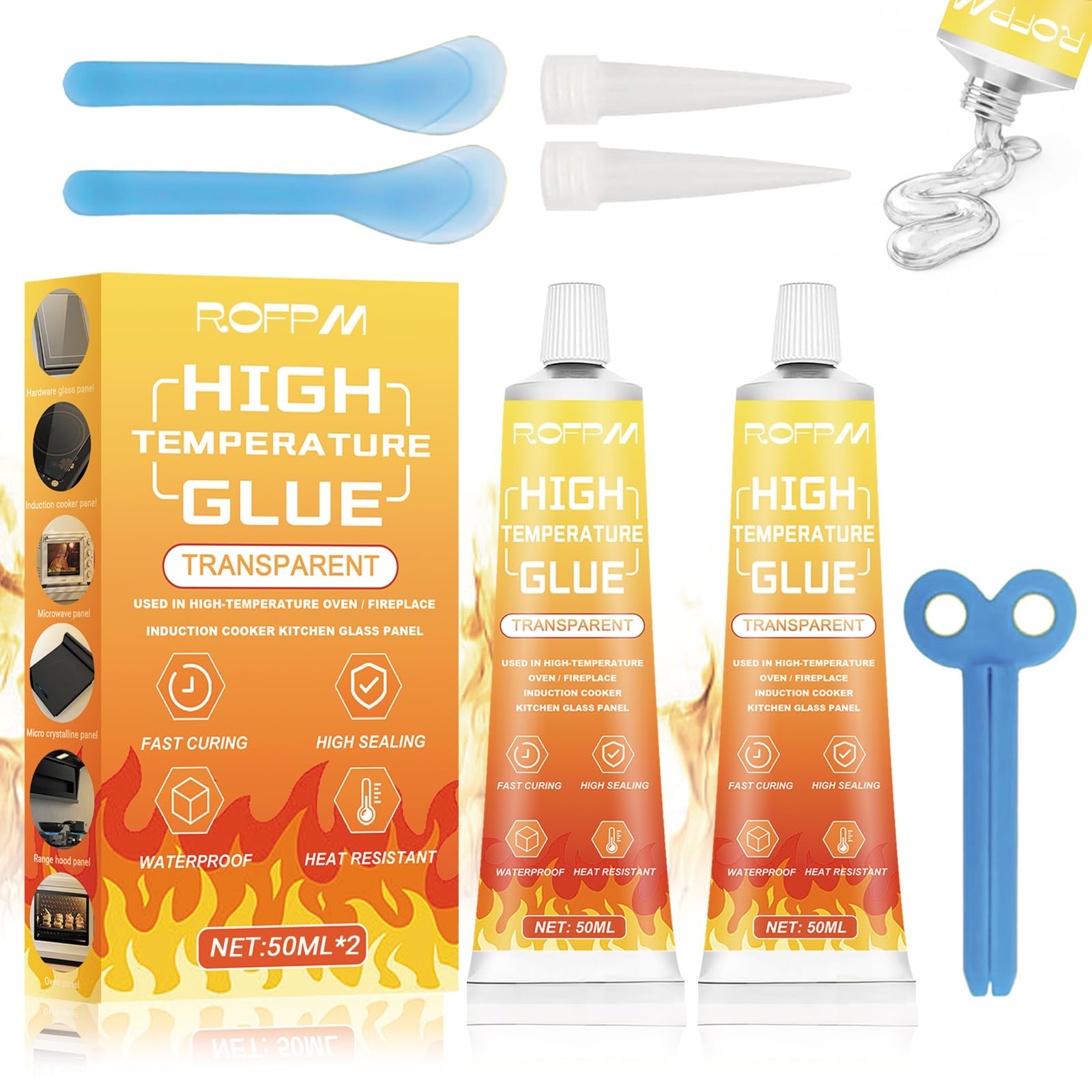 Heat Resistant Silicone, High Temperature Silicone Sealant, Oven Door Seal Glue, Transparent Heat Resistant Glue for Oven Door, Glass Cooktops, Microwave Ovens, Induction Hobs, Kettle Gaskets