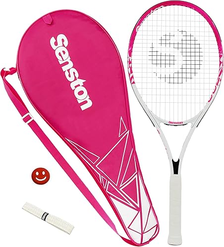 Senston Raqueta de tenis profesional de 27 pulgadas, buen agarre de control, ensartada con cubierta, agarre de tenis, amortiguador de vibraciones
